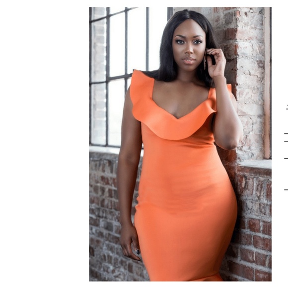 Sunset Orange Bodycon Dress (Plus Size) - Picture 2 of 2